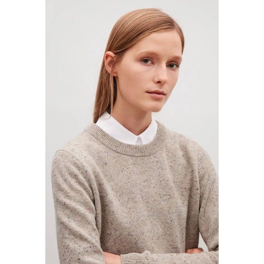 COS Speckled Jumper XS Oatmeal 100% Lambswool Nepped Knit Relaxed Sweater Scandi